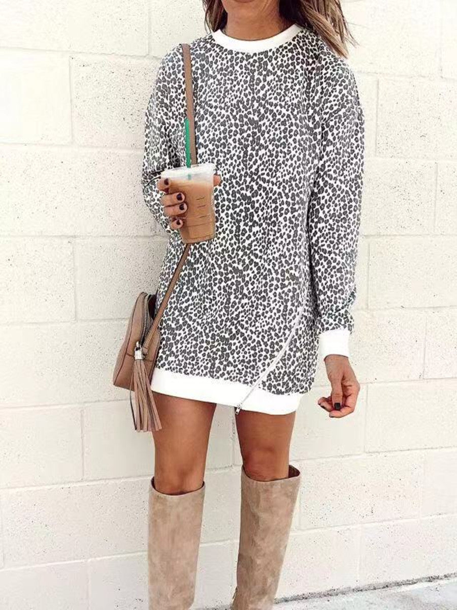 Damen Sweatkleid im lässigen Leopardenmuster mit weitem Schnitt R&B