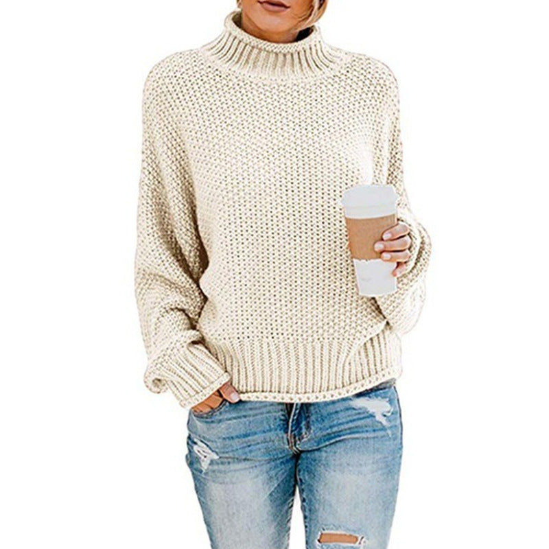 Damen gemütlicher Strickpullover mit hohem Kragen und weichem Strukturdesign R&B