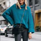 Damen Grobstrickpullover mit Stehkragen und lockerem Schnitt
