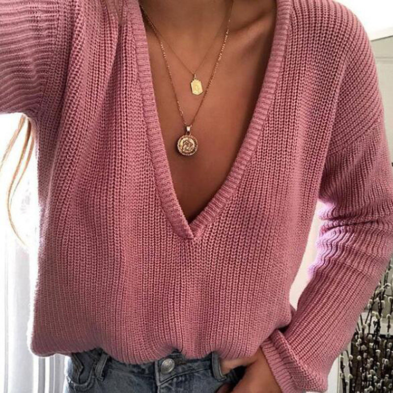 Damen kuscheliger Strickpullover mit V-Ausschnitt und lässigem Schnitt R&B