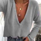Damen kuscheliger Strickpullover mit V-Ausschnitt und lässigem Schnitt R&B