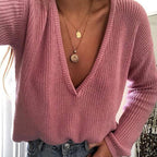 Damen kuscheliger Strickpullover mit V-Ausschnitt und lässigem Schnitt R&B