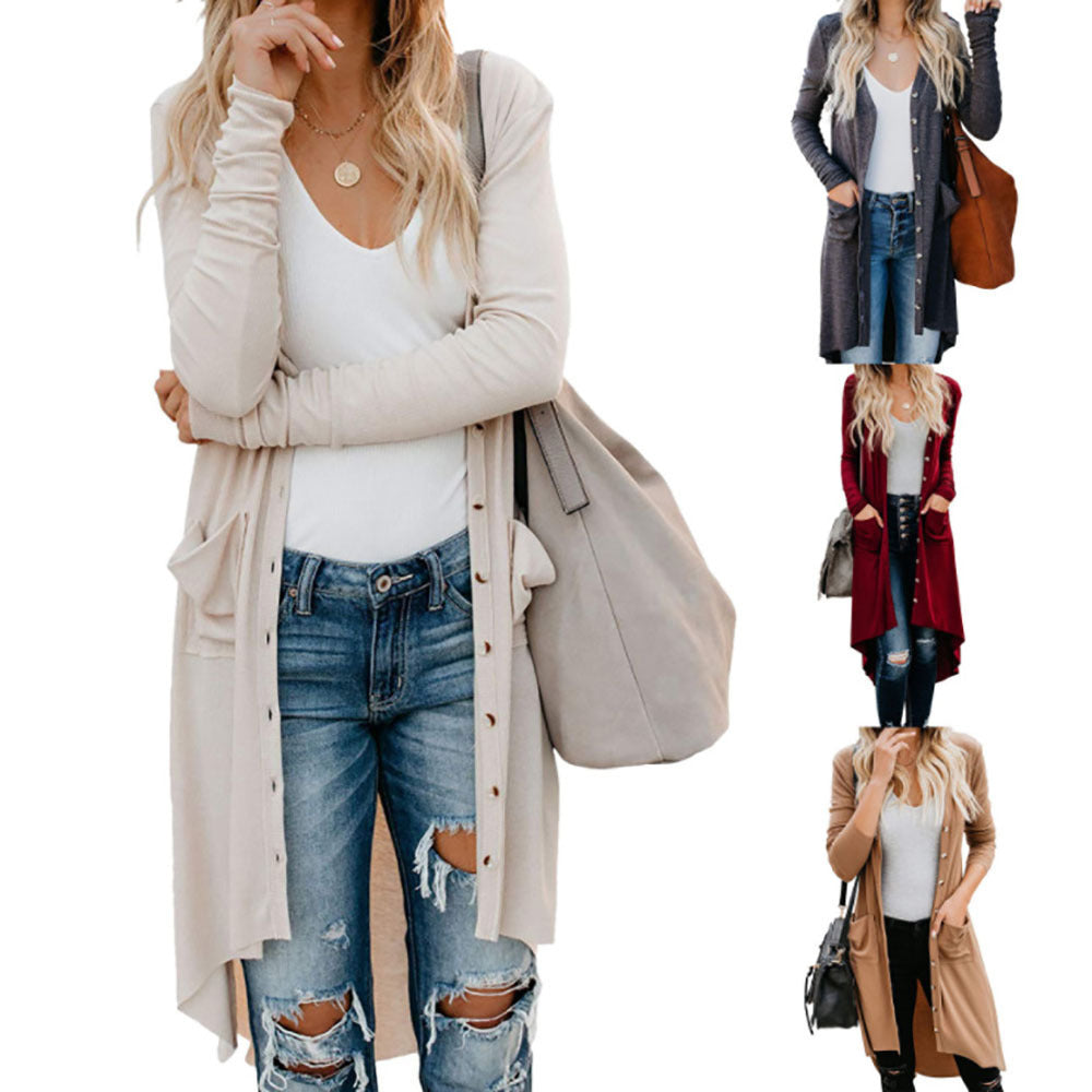 Damen langer Cardigan mit Knopfleiste und Taschen R&B