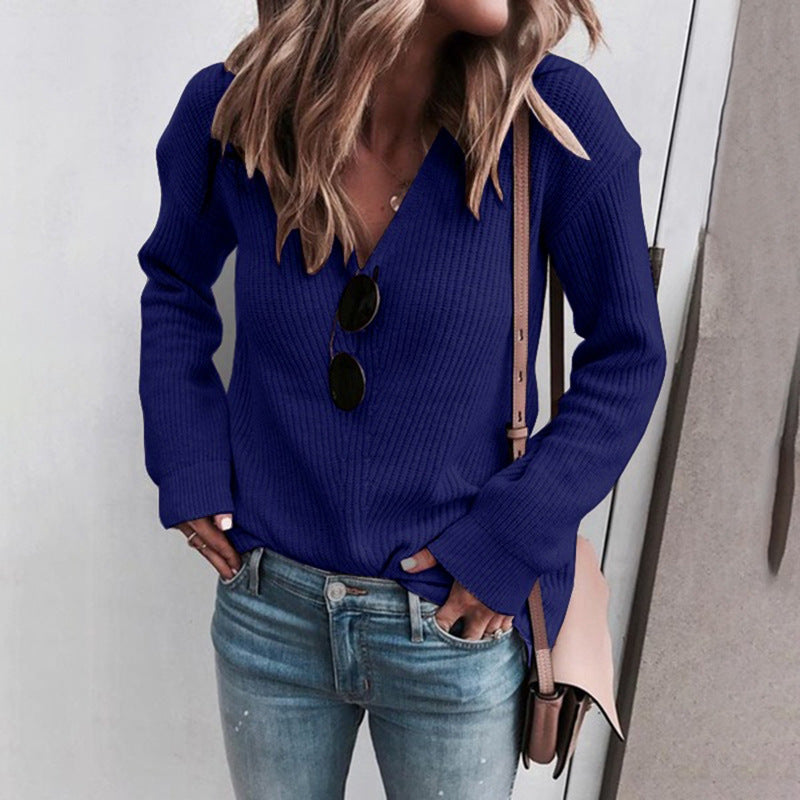 Damen raffinierter V-Ausschnitt Pullover mit strukturiertem Strick R&B