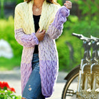 Damen lange Strickjacke mit strukturiertem Zopfmuster und lockerer Passform R&B