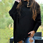 Damen modischer Strickpullover mit hohem Kragen und dekorativen Knöpfen R&B