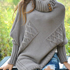 Damen modischer Strickpullover mit hohem Kragen und dekorativen Knöpfen R&B