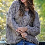 Damen Kuscheliger Strickpullover mit strukturiertem Zopfmuster und voluminösen Ärmeln R&B