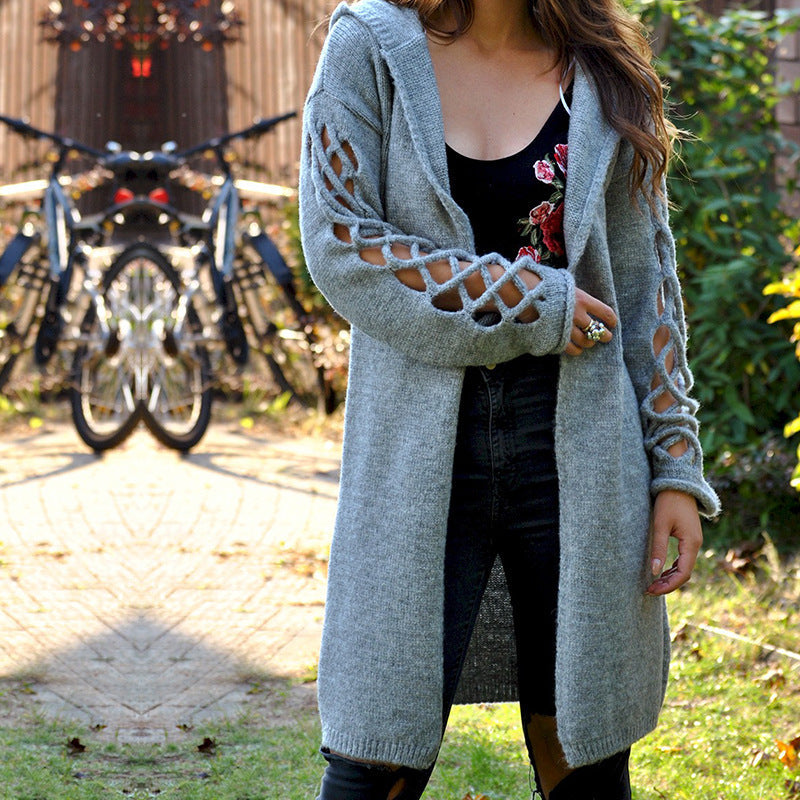 Damen gemütlicher Strickmantel mit offenen Ärmeln und aufregendem Lochdesign R&B
