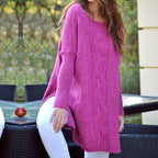 Damen Grobstrickpullover mit romantischem Zopfmuster und weitem Schnitt R&B