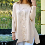 Damen Grobstrickpullover mit romantischem Zopfmuster und weitem Schnitt R&B