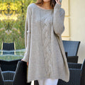Damen Grobstrickpullover mit romantischem Zopfmuster und weitem Schnitt R&B