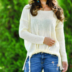 Damen lässiger Strickpullover mit modernen Lochmustern und lockerer Passform R&B