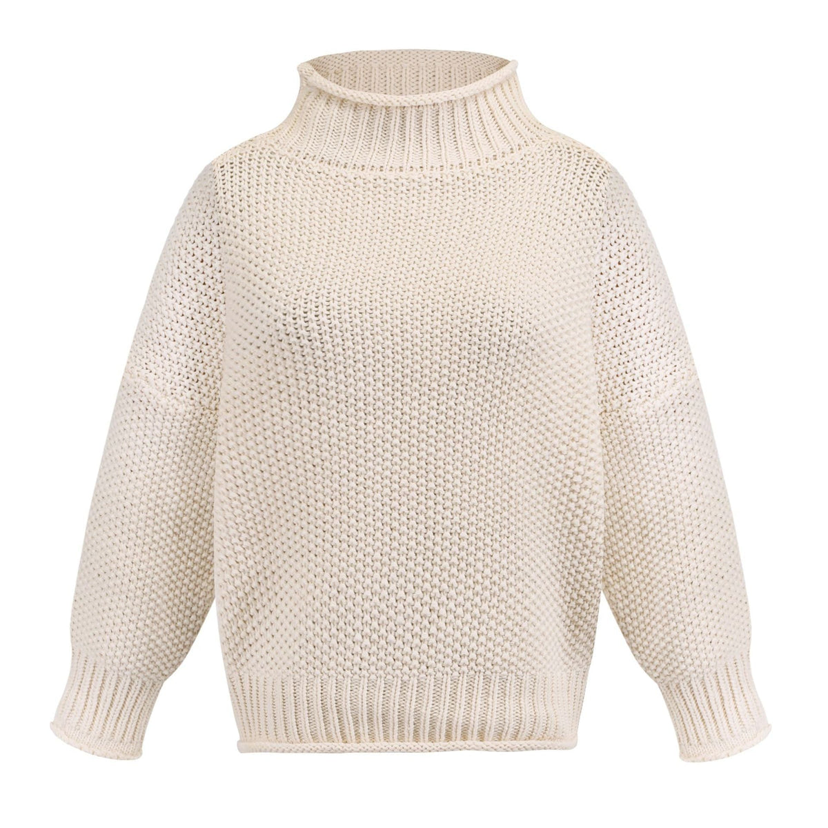Damen nan Oversize Strickpullover mit Rollkragen, grobem Strukturstrick und Ballonärmeln R&B