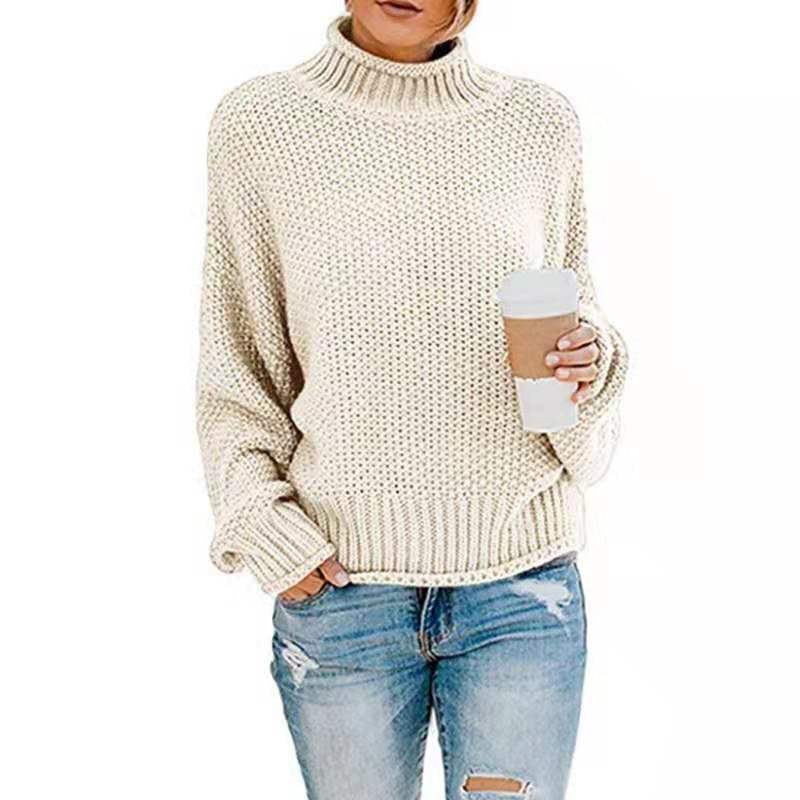 Damen lässiger Rollkragenpullover mit strukturiertem Strickmuster R&B
