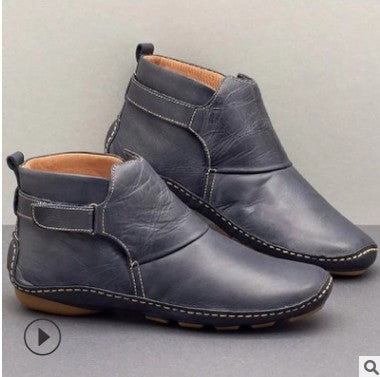 Damen nan knöchelhohe Soft-Lederimitat-Stiefelette mit verstellbarem Klettriemen, gepolstertem Schaft und flexibler Profilsohle R&B