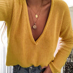 Damen kuscheliger Strickpullover mit V-Ausschnitt und lässigem Schnitt R&B