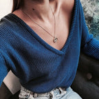 Damen kuscheliger Strickpullover mit V-Ausschnitt und lässigem Schnitt R&B