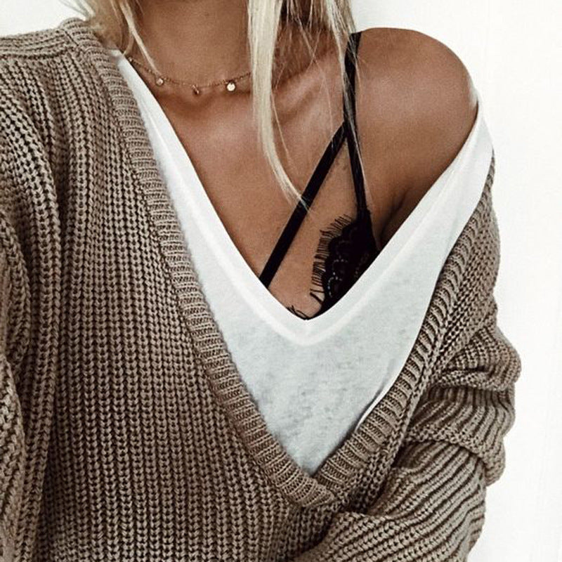 Damen kuscheliger Strickpullover mit V-Ausschnitt und lässigem Schnitt R&B