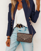 Damen Elegante Blazerjacke mit goldenen Knöpfen und hohem Kragen R&B
