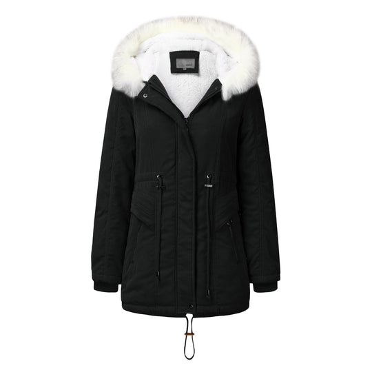 Damen modischer Winterparka mit abnehmbarem Kunstfellkragen und verstellbarem Taillenzug R&B