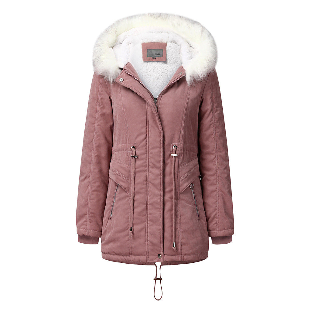 Damen modischer Winterparka mit abnehmbarem Kunstfellkragen und verstellbarem Taillenzug R&B