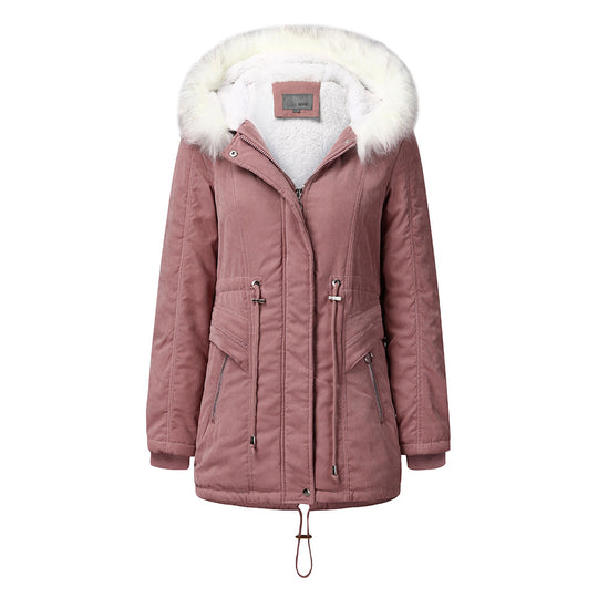 Damen modischer Winterparka mit abnehmbarem Kunstfellkragen und verstellbarem Taillenzug R&B