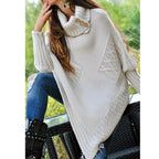 Damen modischer Strickpullover mit hohem Kragen und dekorativen Knöpfen R&B