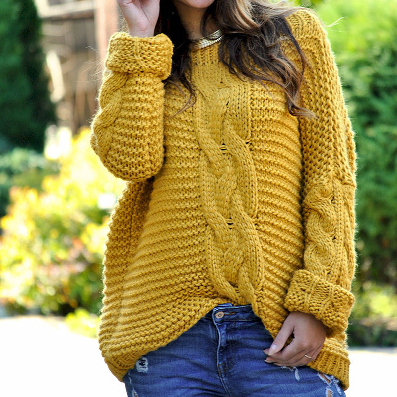 Damen Kuscheliger Strickpullover mit strukturiertem Zopfmuster und voluminösen Ärmeln R&B