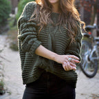 Damen Kuscheliger Strickpullover mit strukturiertem Zopfmuster und voluminösen Ärmeln R&B