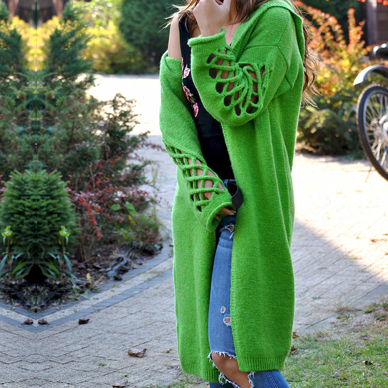 Damen stylische Strickjacke mit floralem Muster und offenen Ärmeln R&B