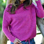 Damen lässiger Strickpullover mit hohem Rundhalsausschnitt und praktischer Tasche R&B