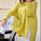 Damen Grobstrickpullover mit romantischem Zopfmuster und weitem Schnitt R&B