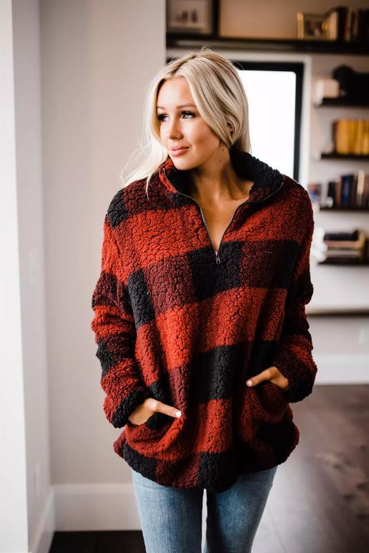Damen gemütlicher Fleece-Pullover mit hochgeschlossenem Kragen R&B