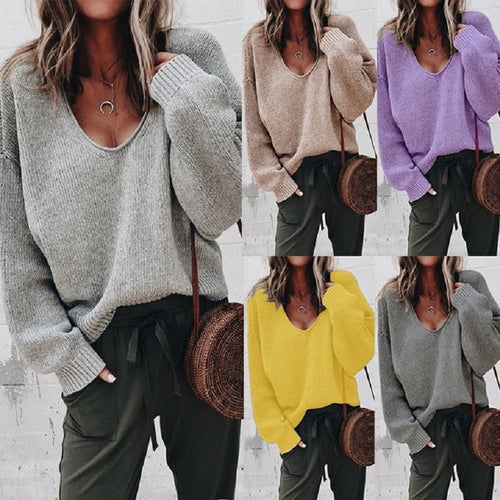 Damen V-Ausschnitt Grobstrickpullover mit überschnittenen Schultern R&B