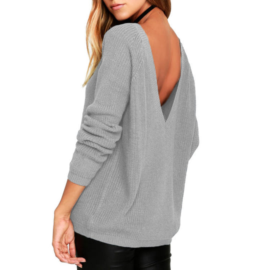 Damen Strickpullover mit tiefem Rückenausschnitt und lässigem Schnitt R&B