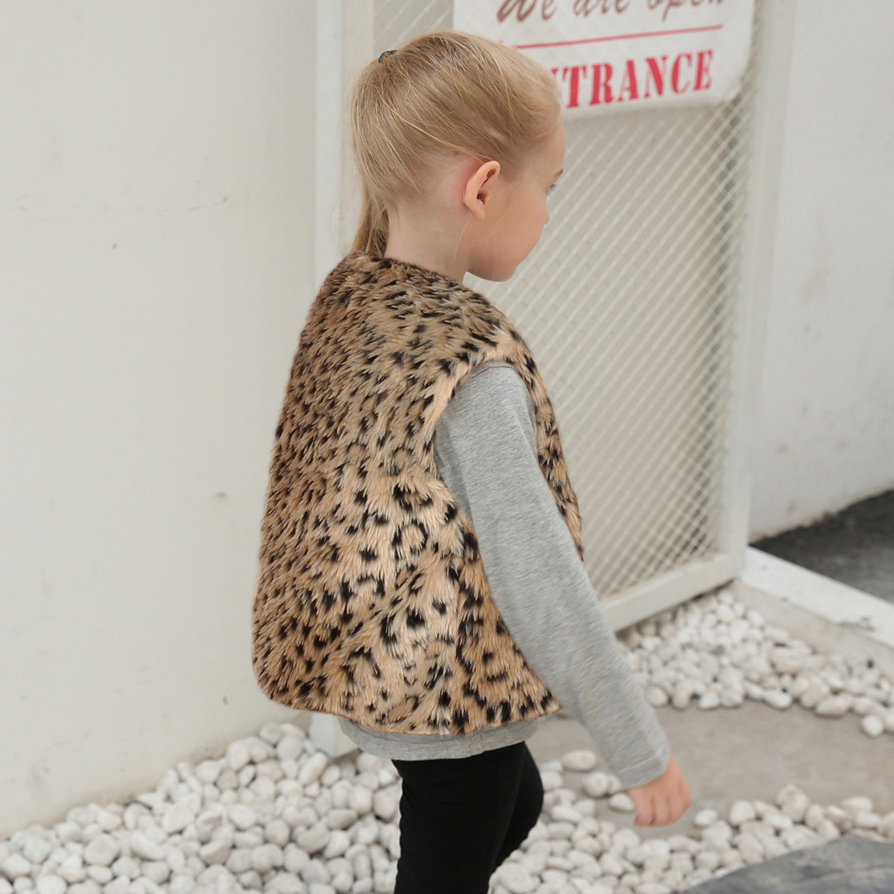 Damen Kuschelige Kunstpelzweste mit Leopardenmuster R&B
