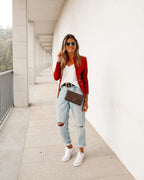 Damen Elegante Blazerjacke mit goldenen Knöpfen und hohem Kragen R&B