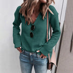 Damen raffinierter V-Ausschnitt Pullover mit strukturiertem Strick R&B