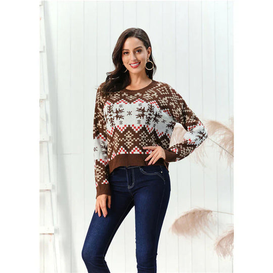 R&B | Sweater Wollmischung Relaxed Fit Gemustertes Design Rippkante