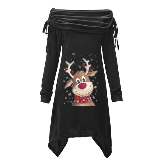 Damen Freizeitkleid mit schulterfreiem Design und verspieltem Rentier-Motiv R&B