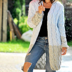 Damen lange Strickjacke mit strukturiertem Zopfmuster und lockerer Passform R&B