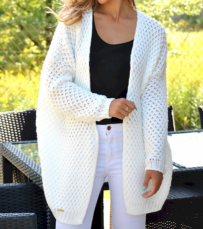 Damen Strickjacke mit modernem Lochmuster und offener Front R&B
