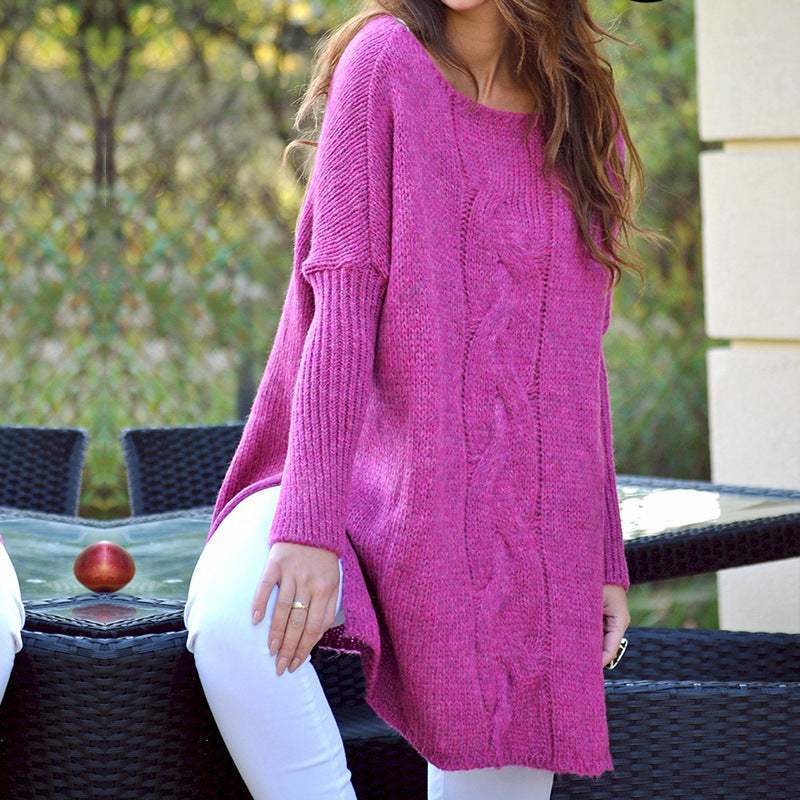 Damen Grobstrickpullover mit romantischem Zopfmuster und weitem Schnitt R&B