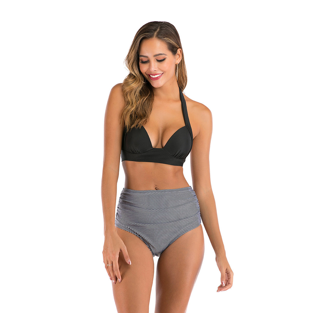 Damen Bandeau-Bikini mit stilvollen Streifen und verstellbaren Trägern R&B
