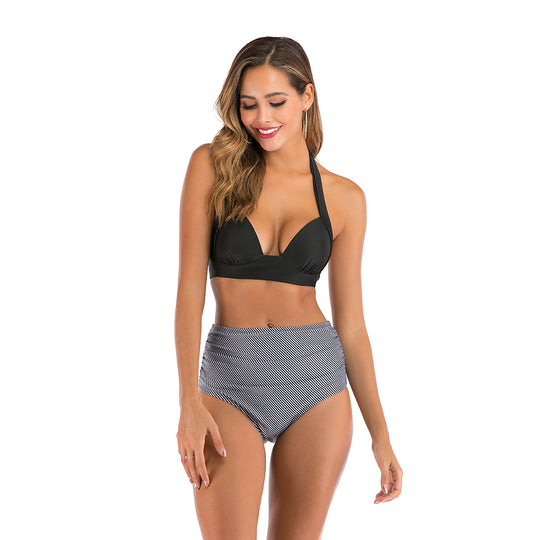 Damen Bandeau-Bikini mit stilvollen Streifen und verstellbaren Trägern R&B