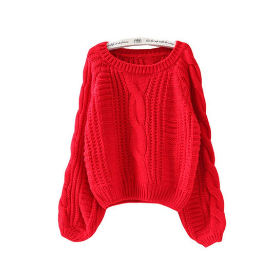 Damen Grobstrickpullover mit voluminösen Ärmeln und Zopfmuster R&B