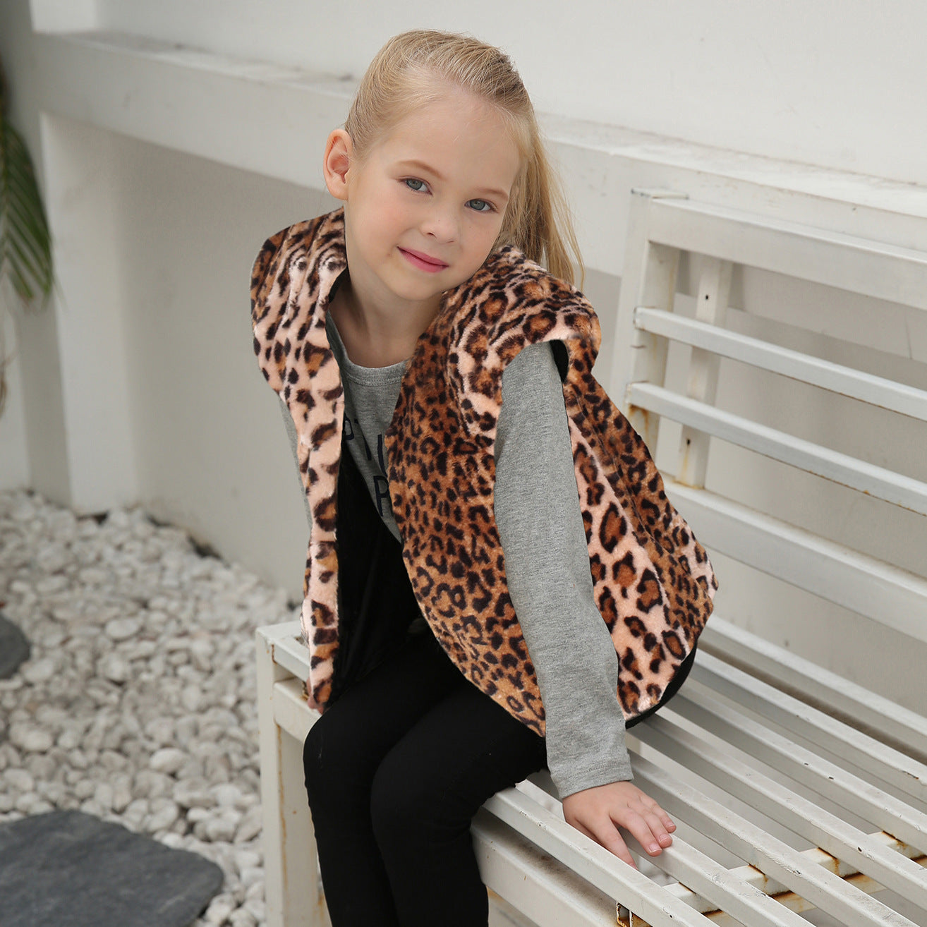 Damen Kuschelige Kunstpelzweste mit Leopardenmuster R&B