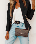 Damen Elegante Blazerjacke mit goldenen Knöpfen und hohem Kragen R&B