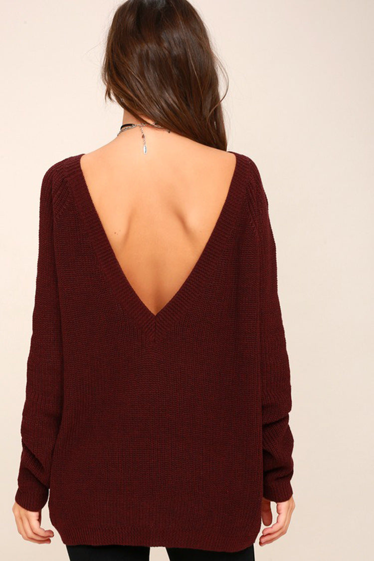 Damen Oversized Strickpullover mit tiefem Rückenausschnitt und lässigem Schnitt R&B